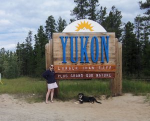 A little further down the road and there was this more impressive sign welcoming us to the Yukon. Note: even after this sign, the road randomly dips back into British Columbia.  They didn't put up more of these signs, though.
