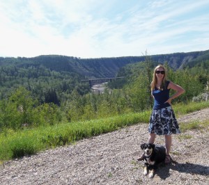 And then we took this picture at the only original bridge of the Alaska Highway - Kiskatinaw River Bridge. We got this one on the second shot. I would like to find a happy medium on the picture taking, but considering my co-star is an animal, I find this unlikely to happen.