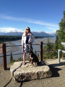 An unanticipated bonus of having my sister on the trip: I no longer had to set up the tripod to get pictures of Choppy and me. I had Charlotte to take awesome shots like this one with Denali in the background (under the clouds).
