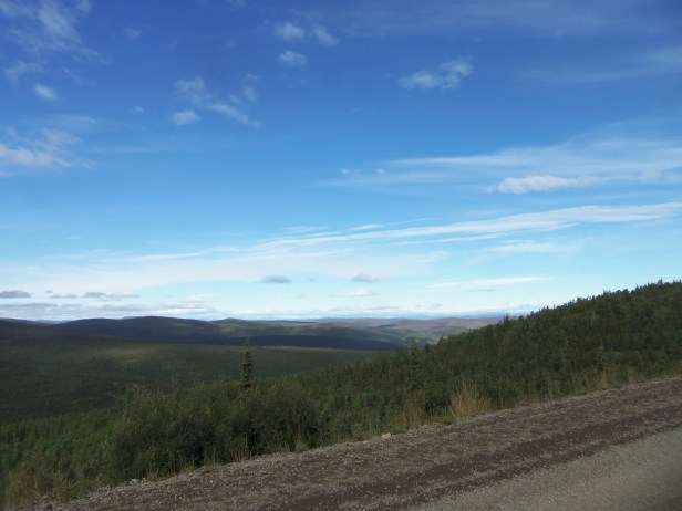 On our way home, Choppy and I drove the Top of the World Highway, a gravel road in the Yukon that is almost entirely above the tree line. For a place without trees (and a horrendously low temperature), it was gorgeous.