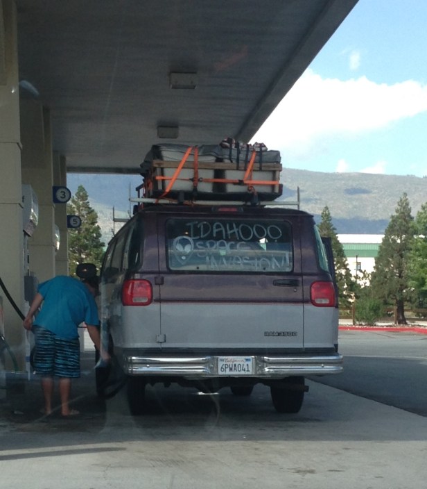 Choppy and I rolled through Reno just as Burning Man was finishing and people were leaving. So we saw many interesting car. For this one, I'm glad to know that when the Idahooo Space Invasion arrives, we can just defeat them by cutting off their gas supply. Much easier than infecting their mother ship with a virus and nuking them.