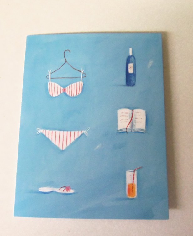 Fearing my message wouldn't get through, I decided to write my note on a card with a swimsuit on the front. That should definitely get their attention.