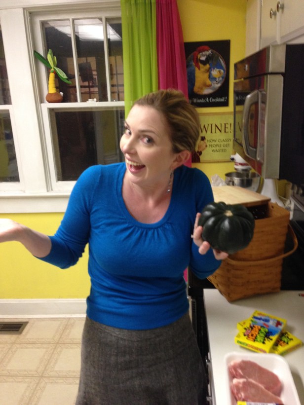 I had no idea what this thing was. It was an acorn squash (according to the sticker on it). Number of times I had previously cooked squash? Zero.