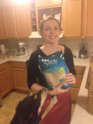 The second Chopped ingredient: fish (Swai). As you can see, Choppy was very excited about this particular ingredient.