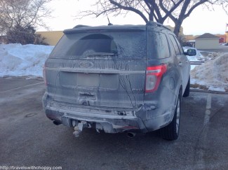 Somewhere under this white car is a black paint job. Note: it's too cold to get the car washed, so it's going to look like that for awhile. 