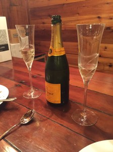 We celebrated the new house with a bottle of champagne from the wedding. We had to get it from my parents, though, because we drank all the wedding champagne in our possession long, long ago.
