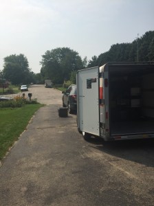 Here is the trailer we had for moving. If you look down the street, you can see the truck we had for moving (it was the largest they had). Because one truck was not enough for all that stuff.